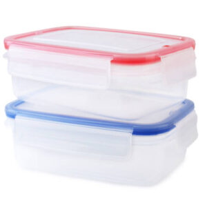 Plastic food storage containers isolated on white background