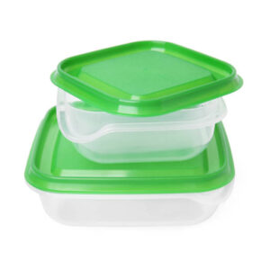 Empty plastic containers on white background. food storage