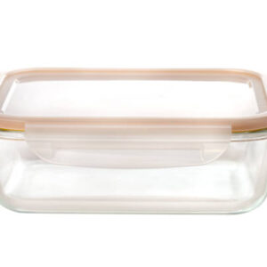 Glass container on a white background. food container close up.