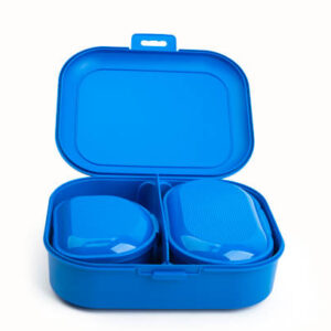 Blue plastic boxes isolated on white background