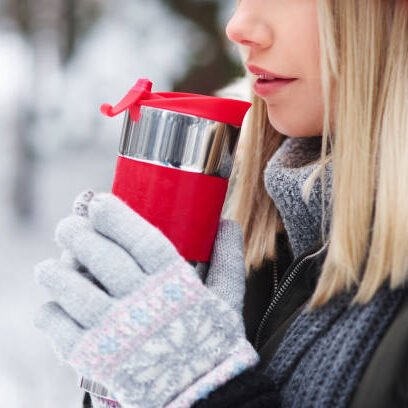 Sip of hot tea to warm up